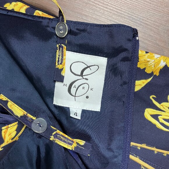 Mark E Toile Graphic Art Print Halter Mini Dress Navy Blue Cotton 2 4 Small XS - Picture 14 of 14